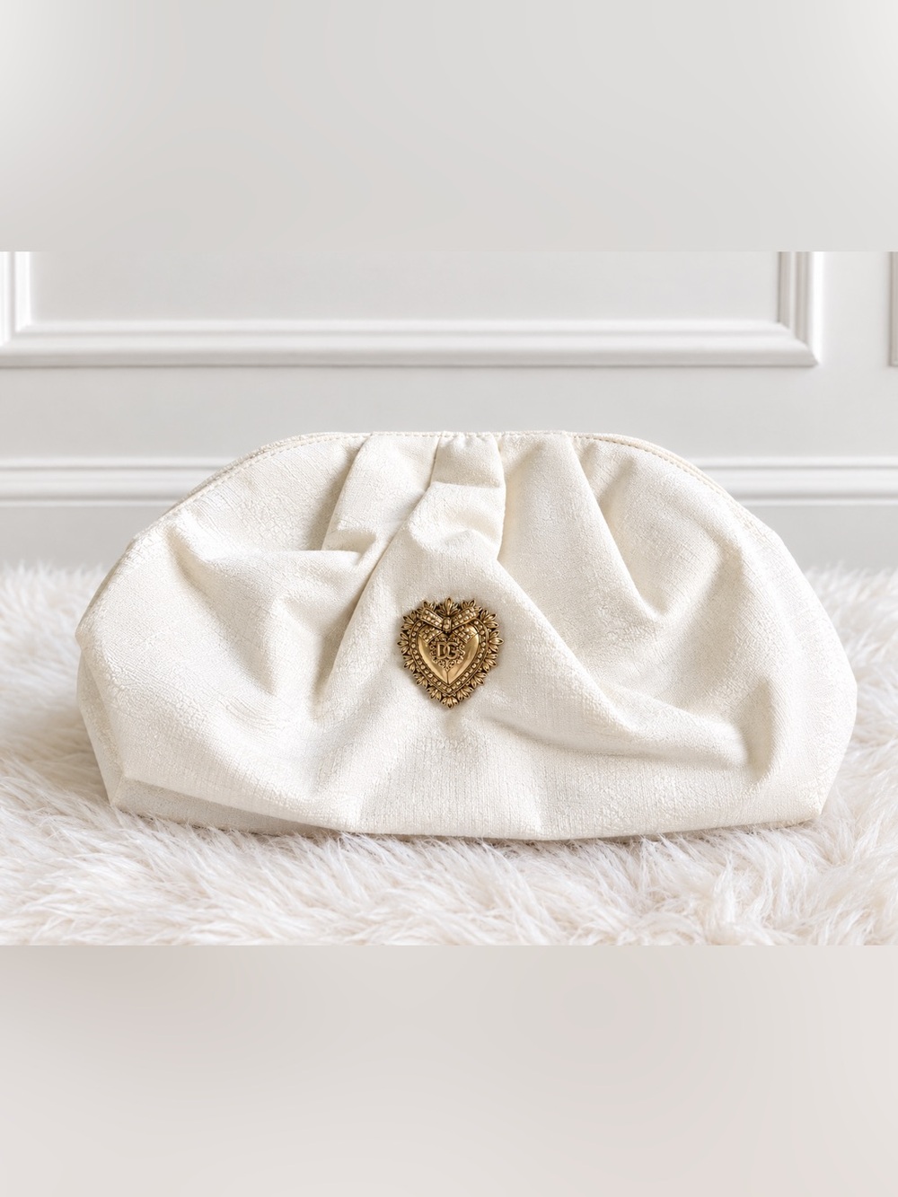 Dolce & Gabbana Devotion Ivory Cream Large Cosmetic Pouch Clutch Bag